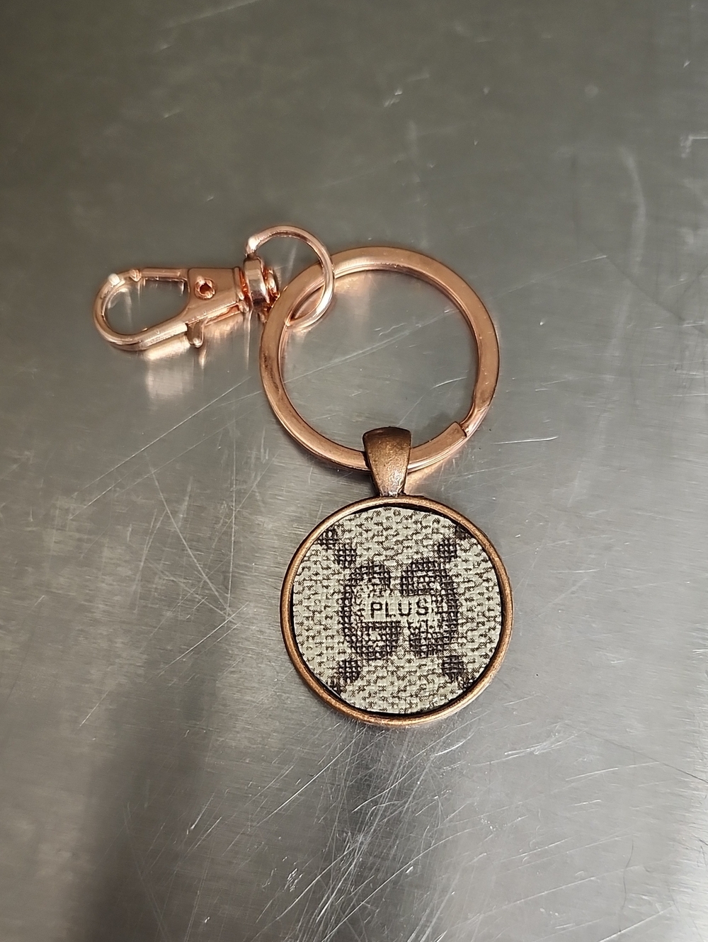 Round Rose Gold Keyring Upcycled From Authentic Gucci Wallet